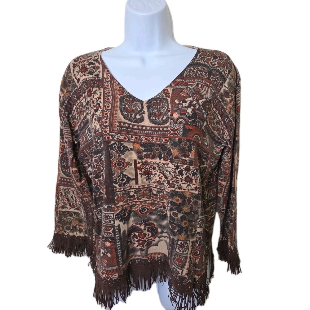 Vintage 90's Y2K Boho Fringe Silk Blend Sweater Top Joseph A Size Largeโ